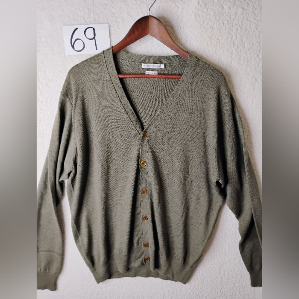 Peter Millar Cardigan Sweater Mens Large Green Merino Wool Button Front Golf